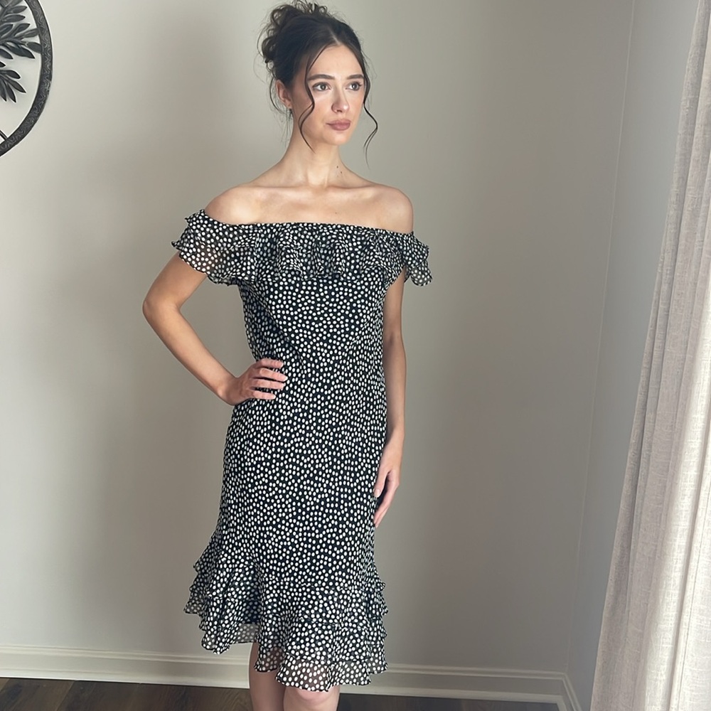 American Living Brand Vintage Black & White polka dot dress with Ruffles Size6